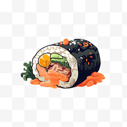 鱼子酱手卷图片_卡通手绘寿司紫菜包饭