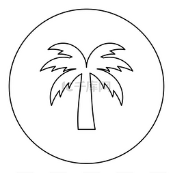 棕榈树轮廓岛概念图标圆形黑色矢