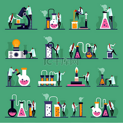 科学小图标图片_科学实验室平面图标、人物角色、