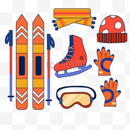 溜冰用具图片_滑雪用品橙色围巾滑雪板