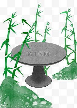 桌植物图片_水墨风圆形石桌竹子
