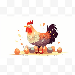 鸡年拜年卡通图片_手绘卡通公鸡鸡蛋场景