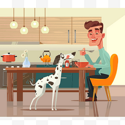 手绘的猎犬图片_有趣的快乐狗性格要求提供食物。