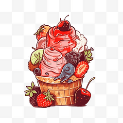 雪糕美味图片_手绘夏天水果果味雪糕球