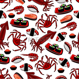红螃蟹图片_日本海鲜美食无缝模式与寿司卷、