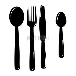 一套黑色刀、叉、勺子、平面设计