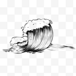 海浪素描图片图片_素描风格海浪海洋草图涂鸦插图