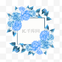 浪漫婚礼手绘花卉图片_蓝色玫瑰婚礼边框花卉