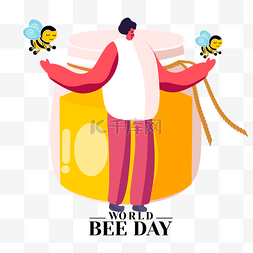 卡通蜜蜂罐子图片_世界蜜蜂日插画蜂蜜罐子和蜜蜂