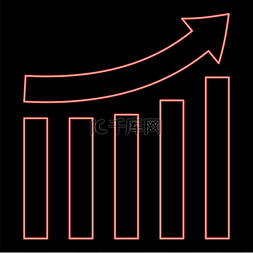 经济增长矢量图片_霓虹灯生长图红色矢量插图平面样