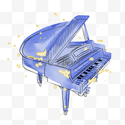 水彩乐器图片_钢琴水彩蓝色乐器