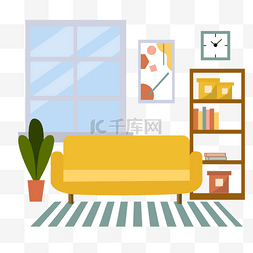 UI表单设计图片_客厅房间起居室扁平风格窗户书柜