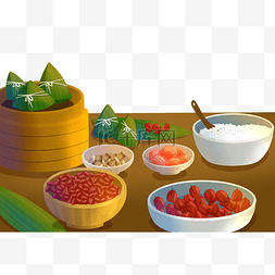 糯米包粽子图片_端午节包粽子食材