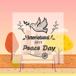 长椅上的鸟图片_国际和平日矢量秋季背景国际和平