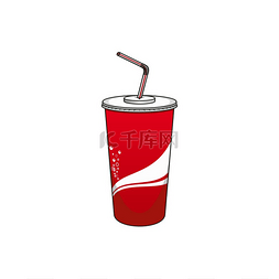 吸管饮料图片_一次性塑料杯中的苏打水或可乐饮