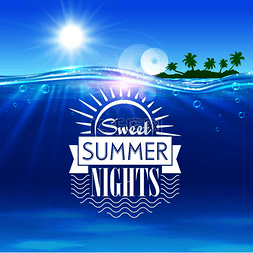 夏夜背景图片_热带海岛甜蜜的夏夜标语牌海洋中