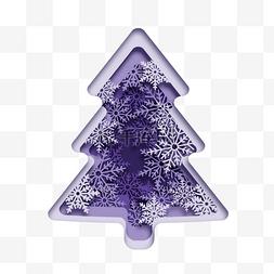剪纸彩色雪花图片_白雪装饰紫色圣诞树剪纸