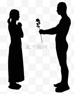 剪影情侣男士给女士献花