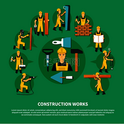 建筑工人劳动图片_建筑工人绿色和平面构图与不同类