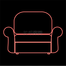 红色沙发沙发图片_霓虹灯扶手椅红色矢量插图平面风