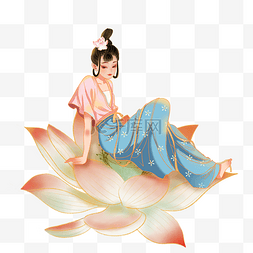 金公荷花图片_夏季国潮描金汉服女孩荷花