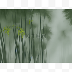 烟雨水墨画图片_雾中的竹林