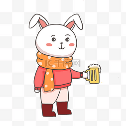 啤酒手绘卡通图片_兔子喝啤酒手绘卡通元素