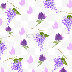 紫色花草植物底纹水彩花卉常春藤