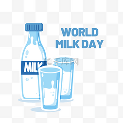 世界牛奶日卡通牛奶瓶和牛奶杯