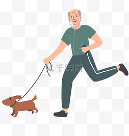 跑步老人图片_老年人老人遛狗运动