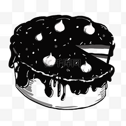 蛋糕线条黑白图片_切开的蛋糕创意黑白单色涂鸦