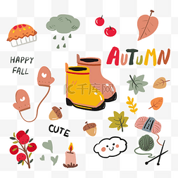 秋季秋日贴纸雨靴