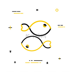 鱼线性图片_一对鱼，线性风格的占星术象形图