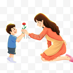 儿子拉着妈妈图片_母亲节母子亲子妈妈孩童母亲鲜花