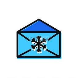 矢量雪花装饰背景图片_蓝色字母、带有信封和雪花图像的