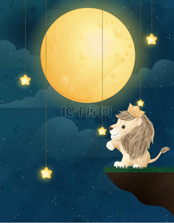 狮子水彩画图片_水彩画的可爱涂鸦狮子