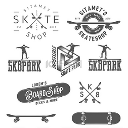 滑板标签集、 徽章和设计元素
