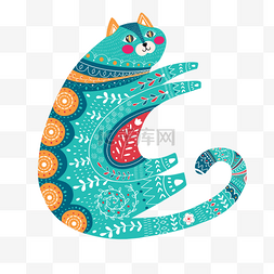 动物花纹矢量图图片_抽象波西米亚风格猫咪涂鸦
