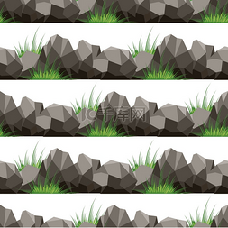 游戏平台设计图片_卡通草和石头的无缝模式。