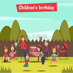 野餐海报图片_儿童生日派对。