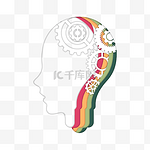 思考剪纸人像齿轮灯泡