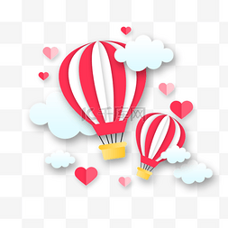 彩色热气球图片_红白相间可爱条纹剪纸热气球