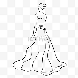 婚纱简笔画图片_漂亮身材抽象线条婚纱礼服新娘