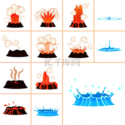 水雾png图片_白色背景下孤立的火山喷发和水溅