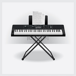 钢琴插图图片_带有音符矢量插图的键盘乐器