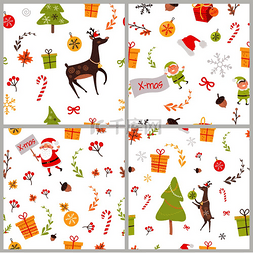 销售标签元素集图片_一组无缝图案，包括圣诞精灵、祝