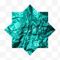 多角形边框图片_质感褶皱锡纸蓝绿色八角形多边形
