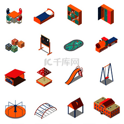 公司房子图标图片_具有内部元素的幼儿园建筑、带沙