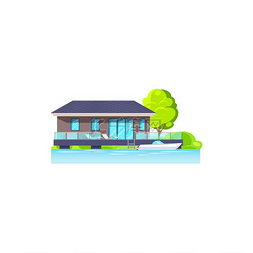 房子大厦图片_水上隔离的现代住宅标志矢量海滩