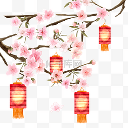 春节背景装饰图片_越南新年桃花灯笼边框